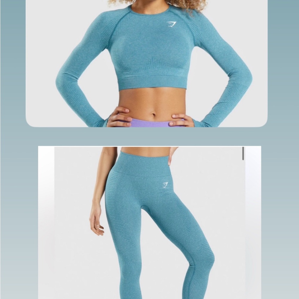 GYMSHARK VITAL CROP TOP & VITAL LEGGINGS IN TAHOE TEAL MARL!